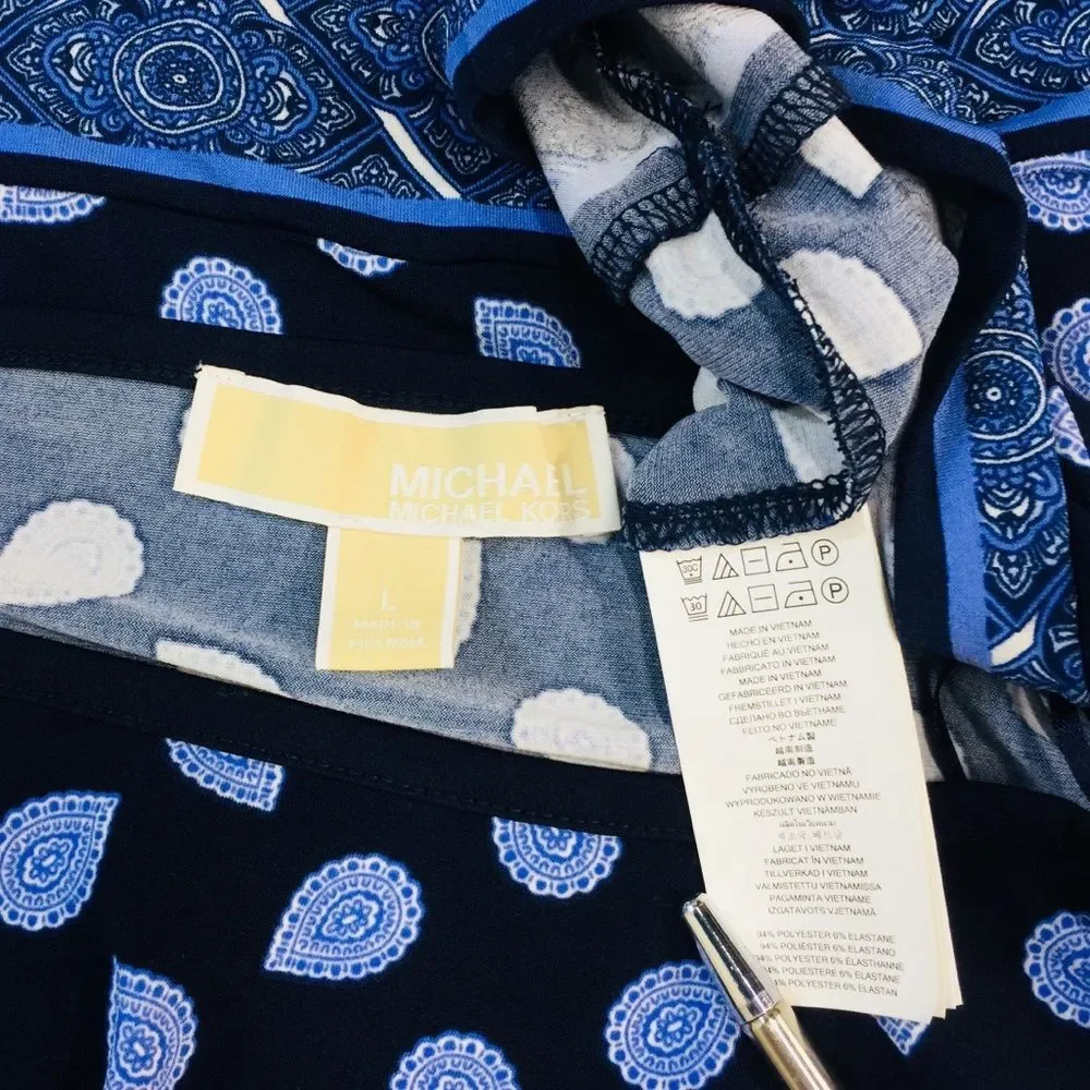 Michael Kors Navy Pasley Shift Dress Stretchy L